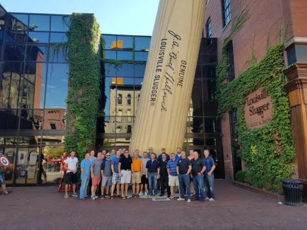 helitech team standing in front of giant bat