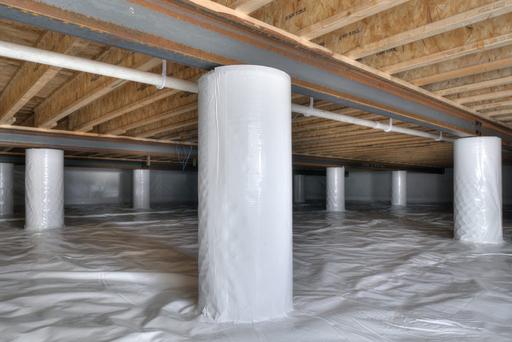 a basement filled with plastic